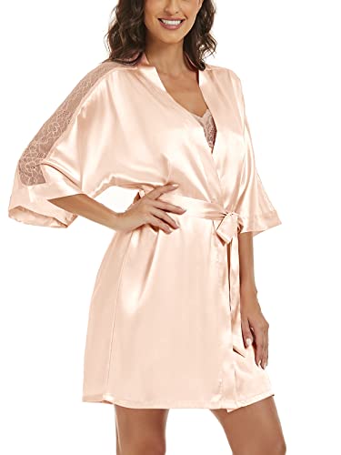 Women's Silk Pajama Sets Satin Robe with Nightgown 2 Piece Sleepwear Sexy Lace Cami Nightwear Kimono Bridesmaid Robes2
