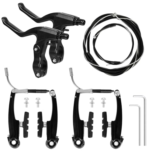 Libershine Komplettes Universal V-Brake Fahrrad Bremsen Set, Aluminium Fahrradbremsen mit innere und äußere Bremsseile und Bremshebel Kit für Mountainbikes und Rennräder (schwarz)