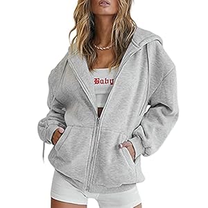 Geagodelia Damen Kapuzenjacke Kapuzenpullover Vintage Oversize Sweatjacke Sweatshirt College Jacke Übergangsjacke Zip Hoodie Hoody mit Kapuze
