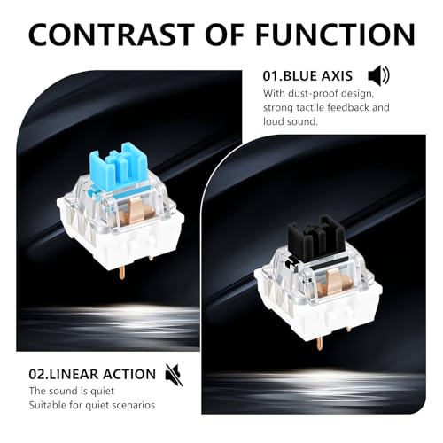 Image of 100 Pcs Mechanical Keyboard Switches with Remover Tool, 3 PIN Blue /Black Switch Replacement, Clicky Accurate Typing, Dustproof Keyboard Switch for Mechanical Gaming Keyboard (Blue+Black,100pcs)