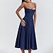 Womens Corset Dress Elegant Spaghetti Strap Midi Dress Flowy Pleated Hem Low Cut Prom Dresses Floral Bustier Dress (US, Alpha, Medium, Regular, Regular, Navy)