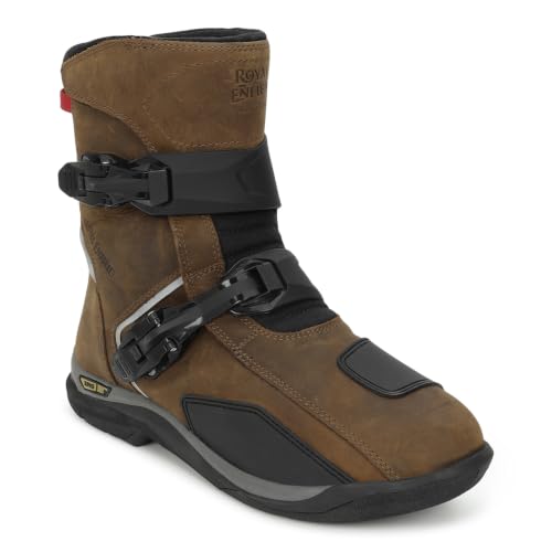 Image of Royal Enfield WANDERER BOOTS | Waterproof Leather | TPR Heel Ankle Toe Protection | Anti-Skid Rubber Sole | Gear Shift Pad | Removable PU Insole | Dual Fastener Clips | Night Reflectors | TAN Size 6