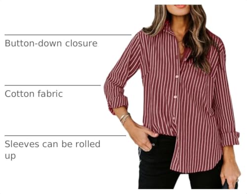 Image of siliteelon Striped Button Down Shirts Women Cotton Long Sleeve Work Blouses