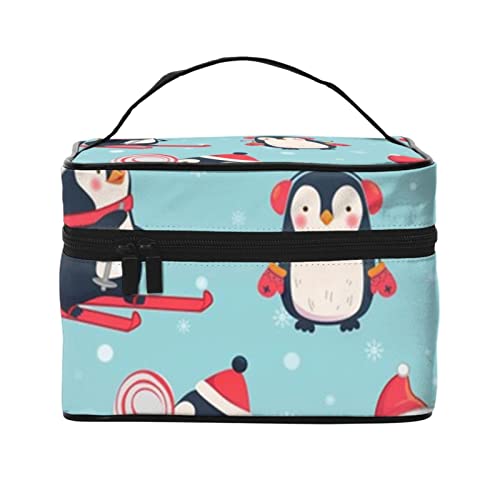 Grande trousse maquillage pingouins avec rangement volumineux et zippé