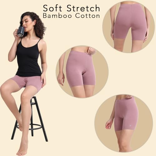 Image of Lavos Women Under Dress Sports Cycling Shorts, Bamboo Cotton Activewear Yoga Gym Workout Anti-Bacterial Uniform, Elastic Mid Waist Shorties Tights for Womens and Young Ladies