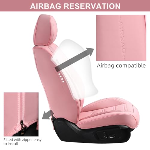 Image of TIEHESYT Car Seat Covers , Breathable Leather Automotive Front and Rear Seat Covers, Car Seat Protectors, Compatible with Most Vehicles, SUV (Cute Pink, Front Pair)