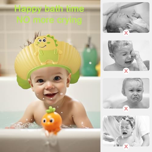Image of Baby Shower Cap Shield, Shower Cap for Kids, Visor Hat for Eye and Ear Protection for 0-9 Years Old Children, Cute Little Dinosaur Shape Makes The Baby Bath More Fun (Pink) | Ages 0-9 Years, Kids Visor Hat, Bath Time Fun, Eye & Ear Shield