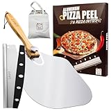 Pizza Peel Aluminum Pizza Spatula - Lavit 12x14 Inch Pizza Pack Metal Peel with Wood Handle & Rocker Cutter, Pizza Paddle (Storage bag included),...