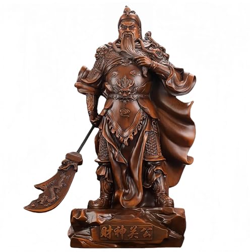 Gamire 関羽像 三国志演義 富の神 仏像 立像 樹脂素材 関雲長 青龍偃月刀 七福神 大K天 風水置物 財運 福運 開運商売繁盛 健康成就 祈る 縁起物 新年贈り物 無病息災 守護 茶室 玄関 仏壇 リビングルーム 店?用 (A(木目調),XL)
