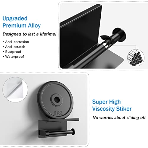 Toilet Paper Holder With Phone Shelf+ Two Adhesivetowel Robe Hooks, Self Adhesive Or Screw Wall Mounted Toilet Paper Roll Dispenser, Rustproof Bathroom Tissue Roll Holder With Shelf (Matte Black) #TOP4
