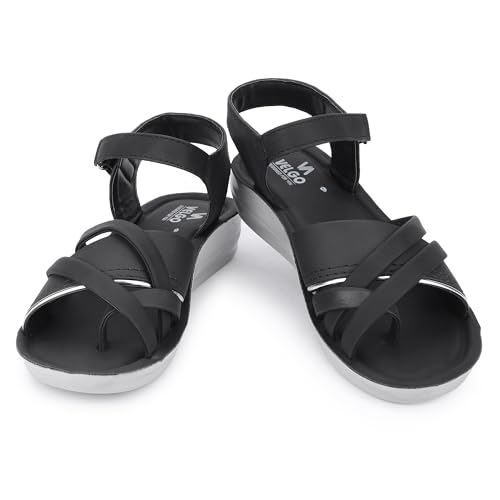 Image of Ango Women's Black Gladiator Sandals with Platform Sole, Strappy Design, Casual For Girls