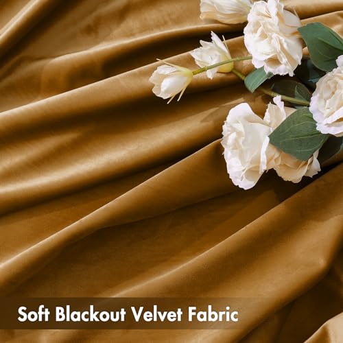 Image of MIULEE Golden Brown Blackout Velvet Curtains Drapes 72 Inch Long 52 inchx72 inch | Luxurious Bedroom Living Room Decor, Room Darkening, Thermal Insulated, Rod Pocket Design, Super Soft Fabric