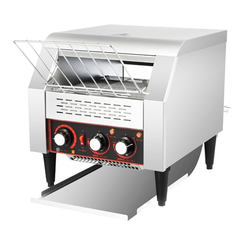 300 Slices/Hour Commercial Conveyorized Toaster Oven, 2200W Dual Ducted Stainless Steel Heavy Duty Industrial Toaster Oven, Countertop Electric Restaurant Equipment, for Bagels, Bread Baked Goods