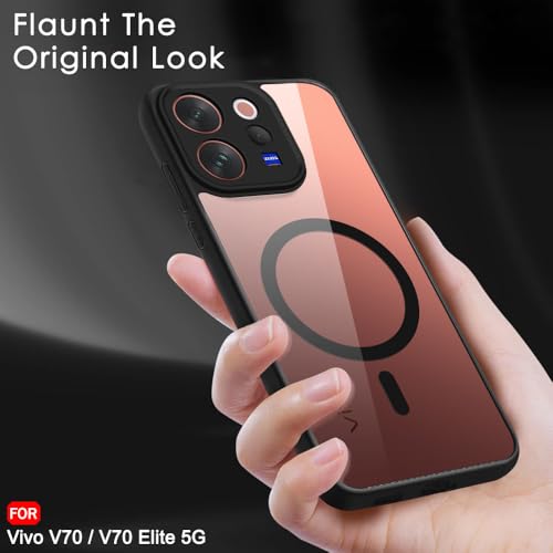 Image of TheGiftKart Hybrid Shockproof Back Cover Case for Vivo V70 5G / Vivo V70 Elite 5G | Hard Back Cover Case (PC & TPU, MagSafe Compatible, Transparent Clear Back, Black Sides)