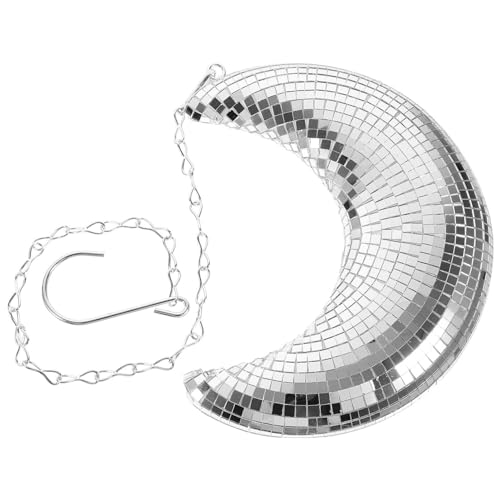 Alipis Mirror Disco Moon Shape Hanging Decor Unique Party Decoration for Pub Bar