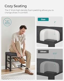 SONGMICS Shoe Bench, Storage Bench, Entryway Bench with Cushion, Shoe Shelf with Seat, Space-Saving, Modern Style, for Living Room, Bedroom, Hallway, Dark Gray and Ink Black ULBS576B33