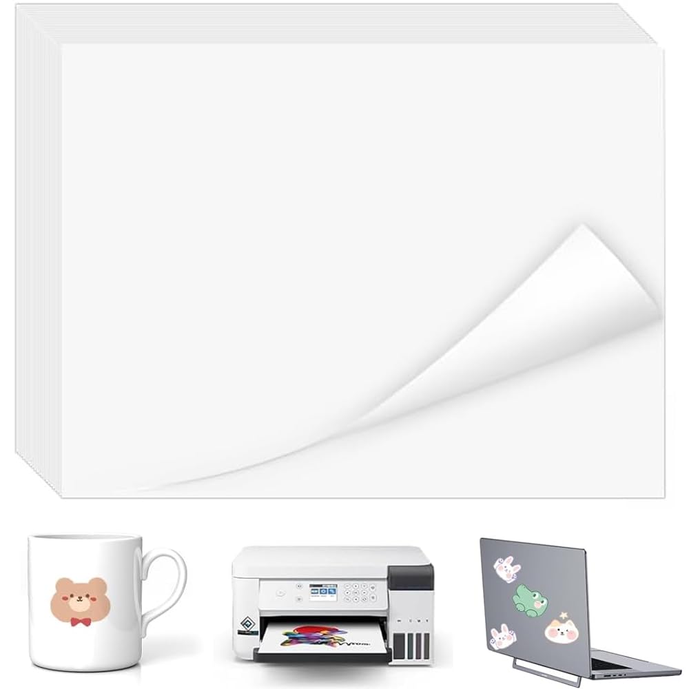 Transparent Printable Adhesive Film, 30 Sheets Sticker Paper for Printing, Premium Vinyl Sticker Film, Paper for Laser Printers, Inkjet Printers