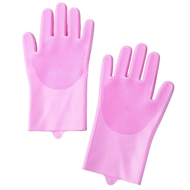 Pet Grooming Gloves£¬Heat-Resistant Silicone Gloves with High-Density Teeth for Enhanced Massaging and Bathing of Dogs and Cats (Pink, 1 Pair)-tjzXNGNM