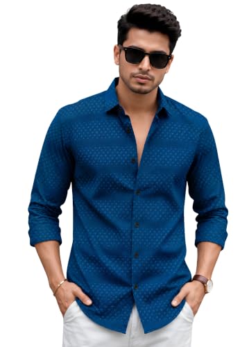 Image of The Kab's Men Casual Shirt | Textured Cotton Fabric Regular Fit Shirts for Men Stylish | Full Sleeve Shirt for Man | Comfortable Breathable Fabric | Perfect for Casual Office and Outing Wear