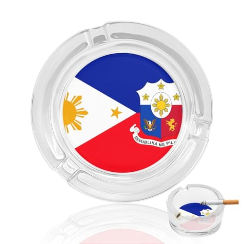 Image of Filipino Philippine Flag National Emblem Cigarettes Glass Ashtrays Table Top Cigar Ash Tray for Indoor Outdoor Decoration Craft