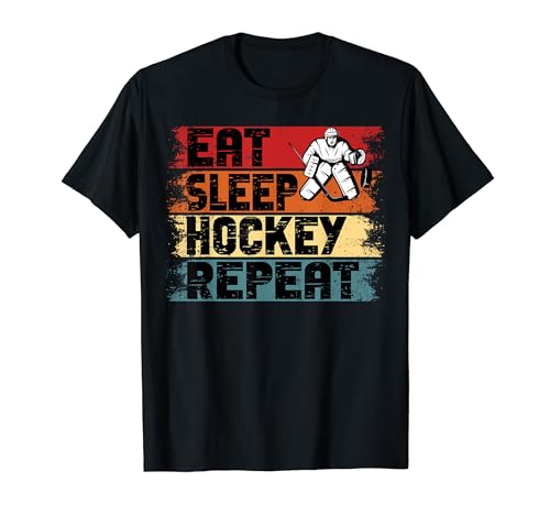 Maglietta con scritta "Eat Sleep Ice Hockey Repeat", regalo per adolescenti, ragazzi, uomini Maglietta