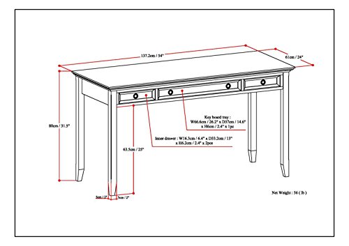 SIMPLIHOME Amherst Desk - 54 Inch Wide Solid Wood Writing Desk in Russet Brown, Transitional Home Office Computer Table for Workspace or Study with 2 Drawers and Flip-Down Keyboard Tray