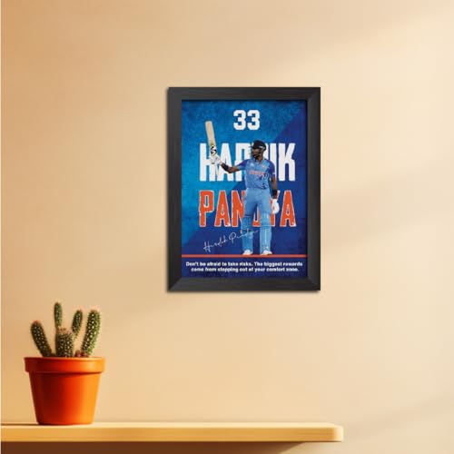 Image of TenorArts Hardik Pandya Poster with Quotes Indian Legend Cricket Player Photo Frame Painting with Matt Finish Black Textures (12 inches x 9inches)