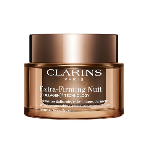 Clarins Extra-Firming Night Cream for Dry Skin | Anti-Ageing Moisturiser with Collagen Boosting Ingredients | Nourishing & Firming Face Cream | Refillable Packaging | 50ml
