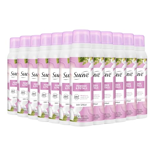 Suave Powder & Petals Antipersirant Deodorant Dry Spray, for 48hr odor & wetness protection, 3.8oz,...