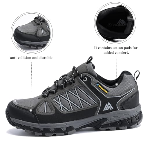 Image of Queday Mens Waterproof Lightweight Hiking Shoes | Breathable, Anti-slip Rubber outsole, Cushioned EVA midsoles, Ideal for daily trail, camping, and climbing