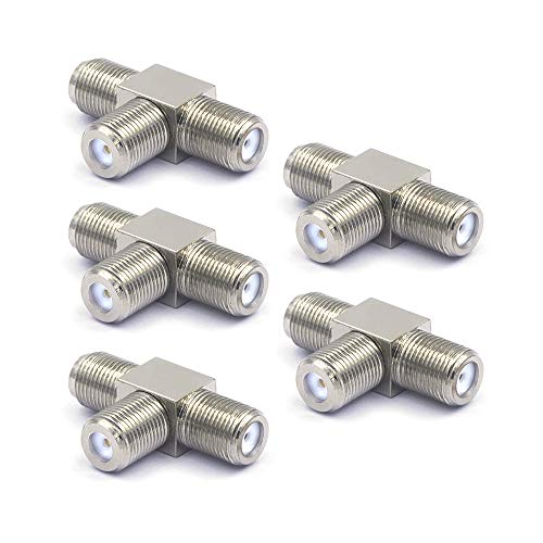 VCE 5-Pack F-Type RG6 Female to 2 Female 3-Way Coax Cable Splitter Adapter