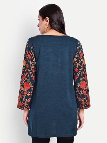 Image of HAUTEMODA Women Woollen Short Kashmiri Embroidery Phiran Kurta