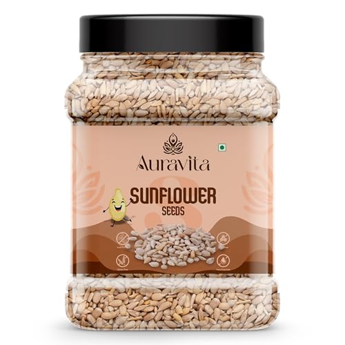 Image of Auravita Premium Sunflower Seeds 500gm | Rich in Protein, Fiber & Healthy Fats | Raw Seeds for Eating | High in Protein, Fiber & Magnesium Jar Pack
