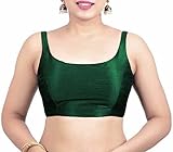 Women Saree Blouse Dupion Silk & Sleeveless Blouse Ready to Wear Indian Stitched Sari Blouse Ethnic Tunic Choli Green (34')