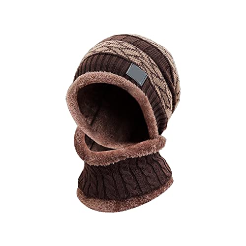 XZincer Hommes Femmes Hiver Chapeau écharpe Ensemble Chaud Tricot Chapeau épais Polaire doublé Hiver Casquette -Cou pour Hommes Femmes Buffet Cuisine (Coffee, A)