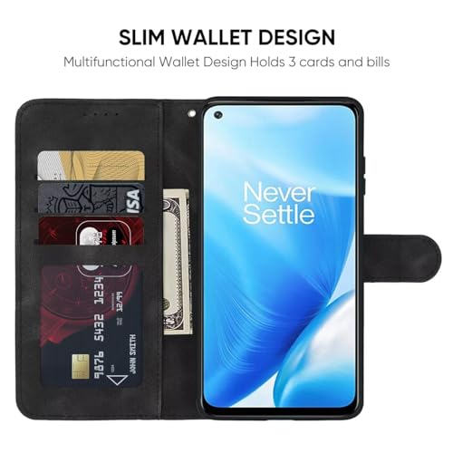 Wanyuexes Case for OnePlus Nord N200 5G Case, OnePlus N200 DE2117 Wallet Case with Tempered Glass Screen Protector, Leather Flip Credit Card Holder Stand Phone Cover for OnePlus Nord N200 5G Black