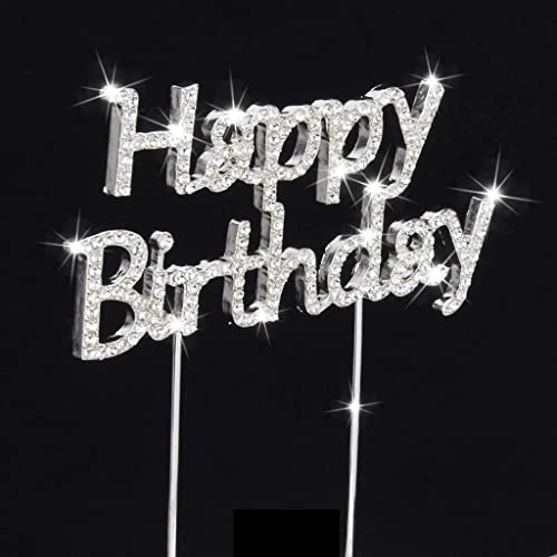HEAVENGLOW Crystal Rhinestone "Happy Brithday" Cake Topper Anniversary Decoration