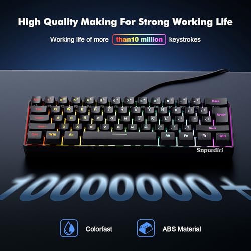 Image of Snpurdiri 60% Wired Gaming Keyboard, RGB Backlit Ultra-Compact Mini Keyboard, Waterproof Small Compact 61 Keys for PC /Mac Gamer, Typist, Travel, Easy to Carry on Business Trip(Black)