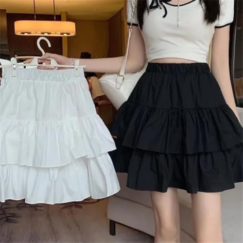 Women A-Line Ruffle Tierred Pretty Style Elastic Waist Summer Slim Basic Harajuku Skirt3