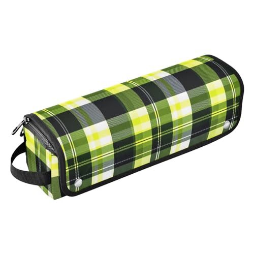 Bolsa de viaje para herramientas de cabello y tapete resistente al calor con cierre para planchas y rizadoras, patrón Lima Verde a cuadros blancos miniatura 1