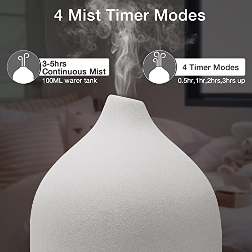 Essential Oil Diffuser Aromatherapy Diffuser - 100Ml Ceramic Ultrasonic Cool Mist Aroma Diffuser, Whisper Quiet With Waterless Auto Shut-Off, 4 Timer Setting &7 Colors Night Light For Home Office #TOP4