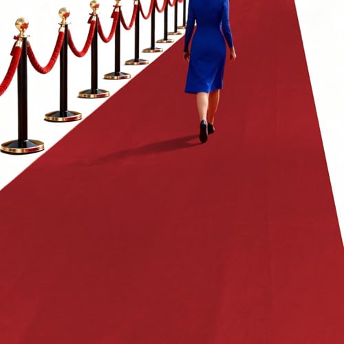 THMINS Red Carpet Runner Rug for Party 200GSM Polyester Fabric Runway Carpet for Event Aisle Runner for Wedding Ceremony Movie Theme Rug Party Night Theme Party(100 x 300 CM)