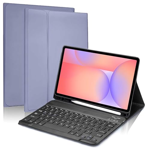 Image of ProElite Keyboard case for Samsung Galaxy Tab S9 FE 10.9 /Tab S10 Lite 10.9 inch /S10 FE 10.9 inch /S9 11 inch with S Pen Holder, Magnetic Detachable Wireless Bluetooth Keyboard, Lavender