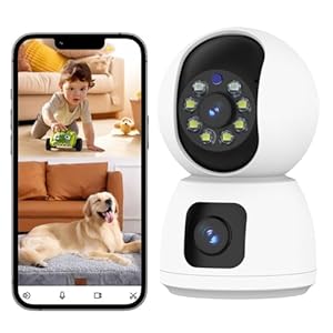 Indoor Security Camera Dual Lens, 2K Pan/Tilt Baby/Dog/Pet Camera with Phone app, 2.4G/5GHz WiFi Security Cameras Wireless indoor for Home Security, 2-Way Talk,Motion Tracking and Alarm,Night Vision