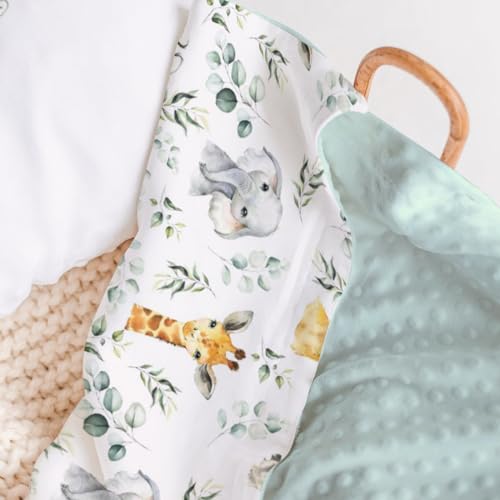 Hawskgfub ASIN African Safari Jungle Animal Mink Baby Blanket Dotted Backing Boy Girl, Blue Elephant Giraffe Zebra Double Layer Flannel Nursery Bed Blankets, Soft Plush Newborn Infant Toddler Crib Bedding 30 X 40 thumb #1