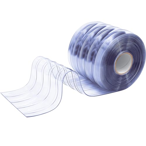 Image of Moukeren Plastic Curtain Strips, 50 ft x 8 in Clear PVC Strip Curtain Roll, Heavy Duty Plastic Insulated Freezer Door Strips for Commercial, Walk-in Cooler, Garage, Warehouse, 0.08 inch Thickness