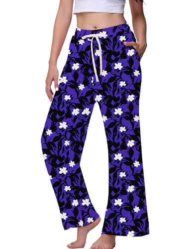 Image of Veseacky Women's Wide Leg Lounge Pants Yoga Pajamas Comfy Stretch Drawstring Pajamas Puls Size Dance Bottoms S-4XL