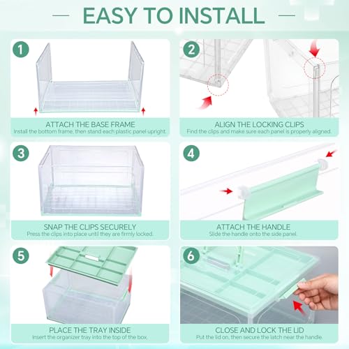 Image of Hushee 24QT Clear Medicine Storage Box for First Aid Supplies,Green | Removable Tray and Handle Design for Home, Travel and Emergency Supply Organization