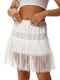 MYDUOLIA Women's White Slips Skirt Lace Pleated y2k Style Skirts Extenders White 2XL/3XL