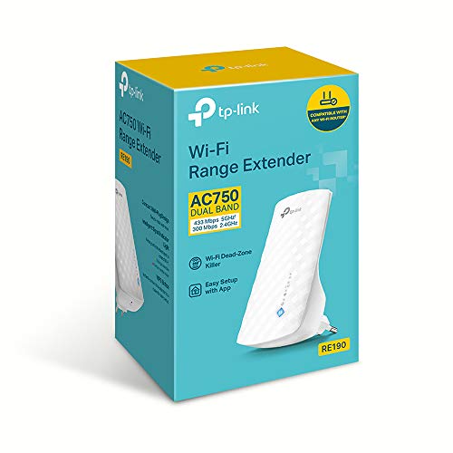 TP-Link Répéteur WiFi(RE190), WiFi Extender AC750 Mbps, Amplificateur Récepteur WiFi, WiFi Booster, jusqu'à 90㎡, Compatible avec toutes les Box Internet
